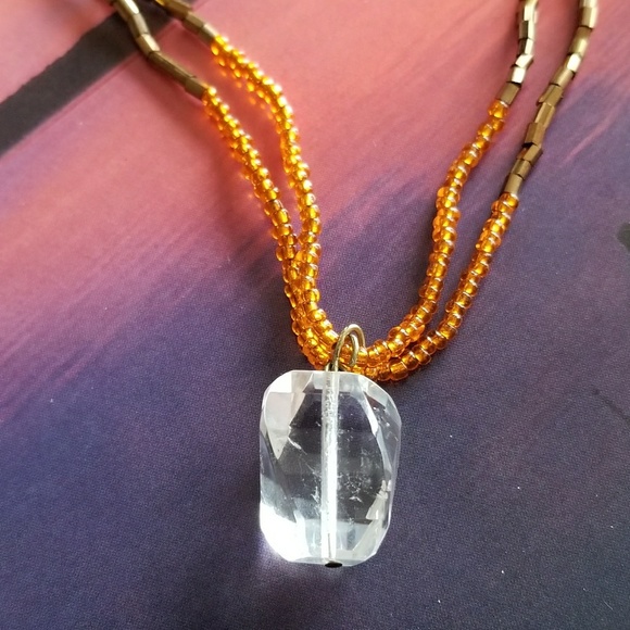 OldSewlVintage Jewelry - Relisted - Handmade quartz bead necklace orange brown gold
